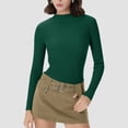 thumbnail image 1 of NTACZA Thermal Women Long Sleeve Tops Green Crewneck Slim Fit Undershirt Ribbed Basic T Shirt Women's Blouses M, 1 of 7
