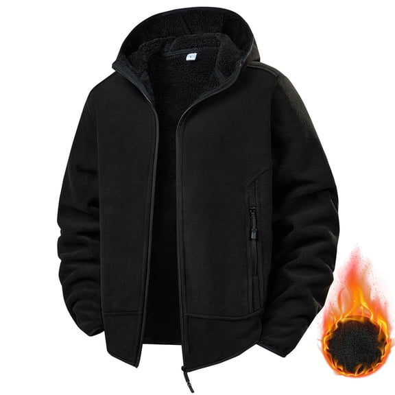 NTACZA Thick Mens Jacket Sherpa Lined Hooded Black Jacket Fleece Thermal Zip Up Outerwear Winter Coats for Man XL
