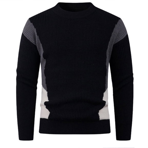NTACZA Thick Mens Sweater Slim Fit Color Block Black Sweaters Crew Neck Stretch Knit Shirt Mens Winter Jumpers 3XL