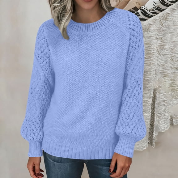 NTACZA Thick Womens Winter Sweaters Pullover Crewneck Blue Sweater Solid Long Sleeve Cozy Knit Tops Women Jumpers L
