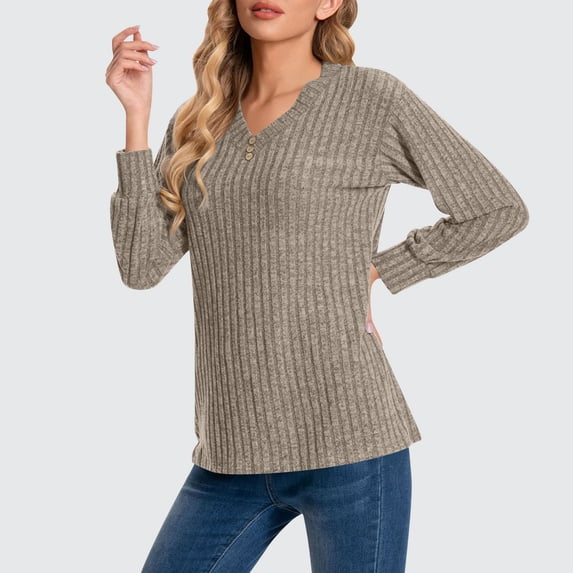NTACZA V Neck Sweaters for Women Yellow Pullover Loose Fitting Sweater Ribbed Solid Knit Shirt Knitted Jumpers for Women XL