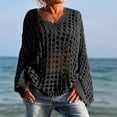 thumbnail image 1 of NTACZA V Neck Womens Oversized Sweater Hollowout Black Sweater Baggy Bell Sleeve Fishnet Knit Shirt Jumper for Women L, 1 of 6