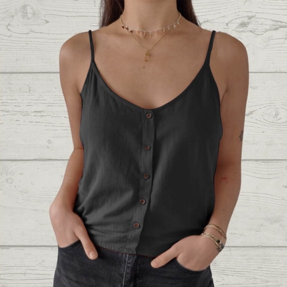 NTACZA Vacation Summer Tank Tops for Women Relaxed Fit Women Solid Sleeveless Solid V-Neck Camisole Tops for Women
