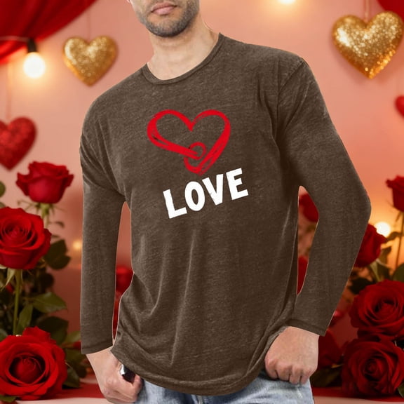 NTACZA Valentines Men's Shirts Casual Brown Pajama Funny T Shirt Vacation Long Sleeve Active Mens Tshirts M