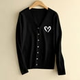 thumbnail image 1 of NTACZA Valentines Women's Sweater V Neck Black Heart Print Cardigan Sweater Button Down Knit Tops Ladies Jumpers L, 1 of 5