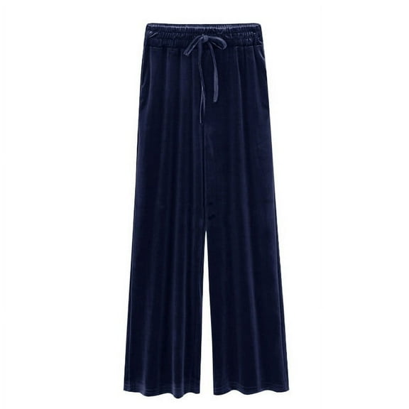 NTACZA Velvet Womens Pants Elastic Waist High Rise Blue Pajama Pants Loose Drawstring Sleepwear Women's Trousers 3XL