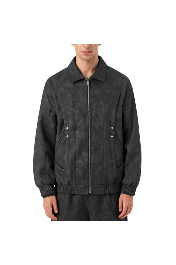 Vintage Mens Jackets Winter Black Faux Suede Motorcycle Jacket Lapel Full Zip Bicycle Coats Fall Coats for Man M