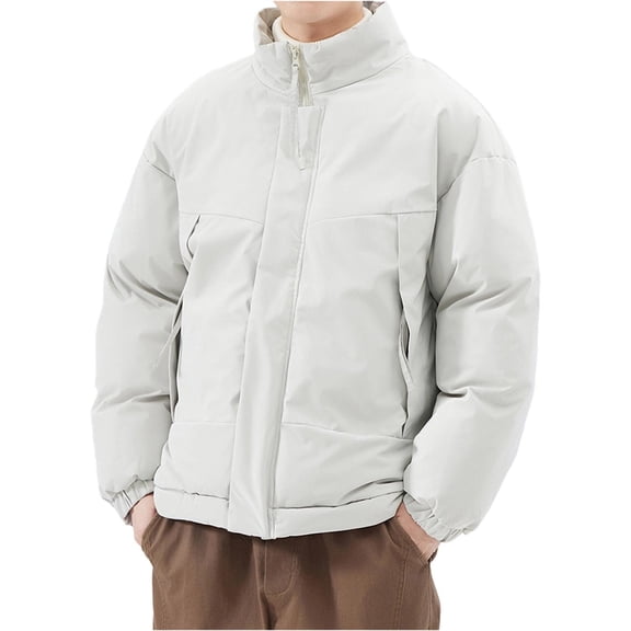 NTACZA Waterproof Jackets for Men Thick Stand Collar White Puffer Jacket Thermal Zip Up Puffy Coat Winter Coats for Man S