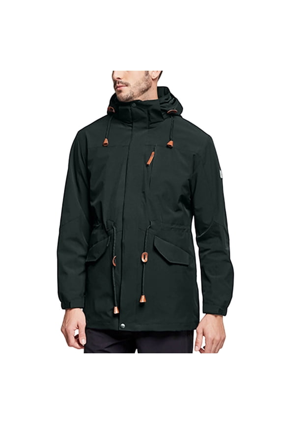Waterproof Men Jacket with Hood 3 In 1 Green Windbreaker Dechatable Full Zip Fleece Liner Jacket Mens Coats Fall L
