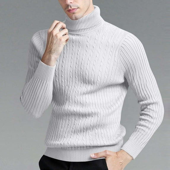 NTACZA White Men's Sweater Slim Fit Cable Knit Turtleneck Sweaters Solid Pullover Basic Shirt Mens Winter Jumpers XL