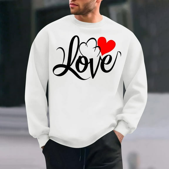 NTACZA White Mens Shirts Funny Valentines Love Heart Sweatshirts Long Sleeve Graphic Love Letter Men's T-Shirts M