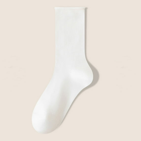 NTACZA White Women's Socks Cotton Breathable Crew Socks Calf Solid Dress Socks for Women