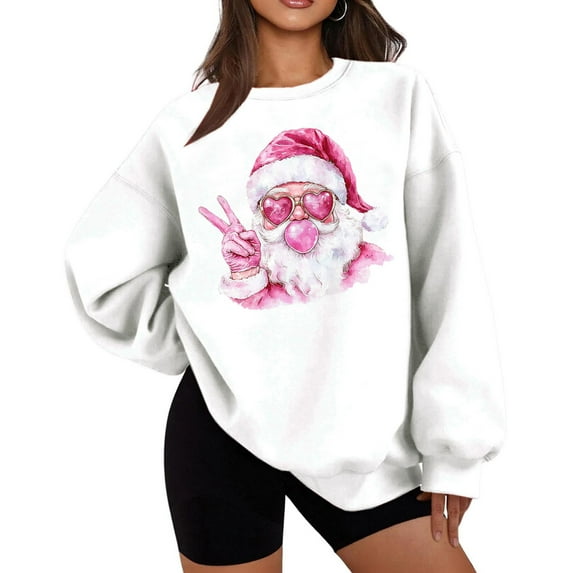 NTACZA White Women's Sweatshirt Cute Long Sleeve Plus Size Christmas Graphic Colors Sweatshirts Womens Hoodies XL
