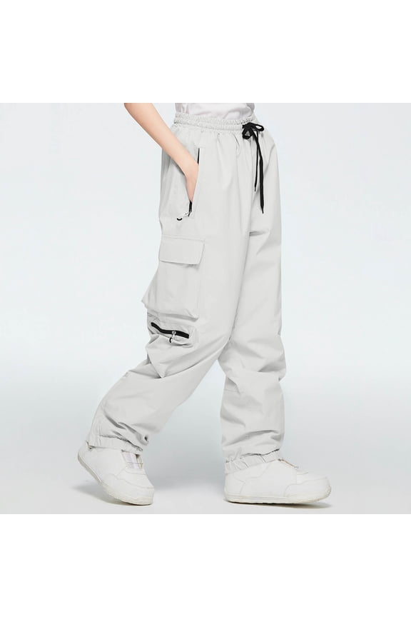 White Womens Pants Water Proof Snowboard Cargo Ski Pants Thick Isulated Snowwear Ladies Trousers L