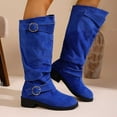 thumbnail image 1 of NTACZA Wide Calf Women's Boots Slouch Knee-High Blue Dress Buckle Pull-on Low Heel Shoes Womans Shoes 42, 1 of 5