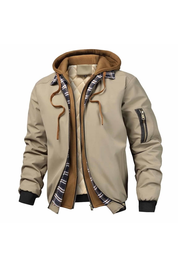 Winter Jackets for Men Hooded Yellow Zip Up Thick Bomber Jacket Thermal Thick Outerwear Mens Fall Coats L