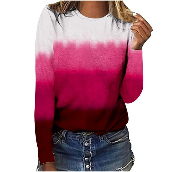 NTACZA Woman Tops on Long Sleeve Red Graphic Prints Crewneck Tees Womens Shirts L
