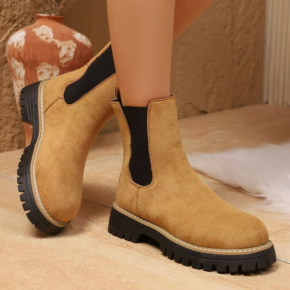 NTACZA Women Boots Footwear Chunky Ankle Chelsea Yellow Winter Pull-on Wide Width Booties Women Shoes 39