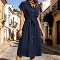thumbnail image 1 of NTACZA Women Dresses Casual Midi Collared Shirt Dress Short Sleeve Ruched Waist Vacation Size XL, 1 of 5