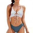 thumbnail image 1 of NTACZA Women Swimsuits High Waisted Tie Front 2 Piece Bikini Sets Striped Sporty Mom Bathing Suits for Women L, 1 of 2