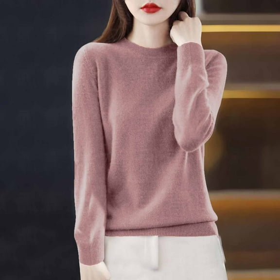 NTACZA Women's Sweaters Long Sleeve Pink Solid Crew Neck Sweater Teen Girl Sweaters 2x