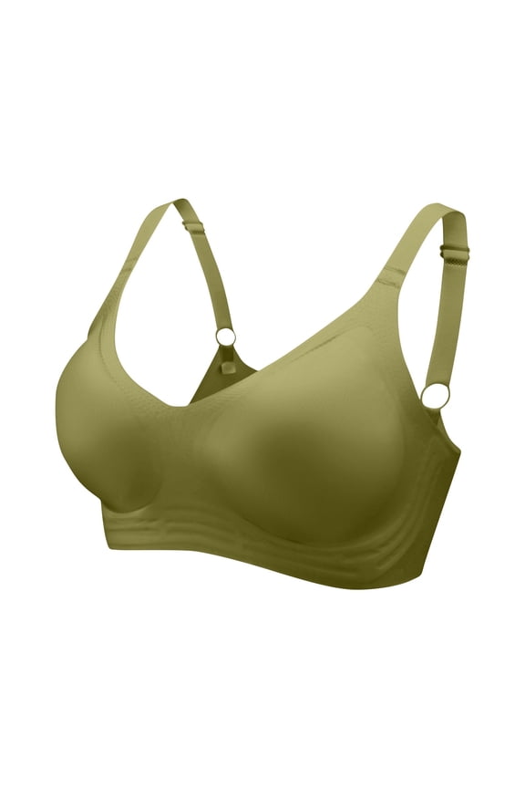 Womens Bra Comfy Wire-Free Seamless Demi & Balconette V-Neck Standard Straps Solid U-Back Everyday Size M