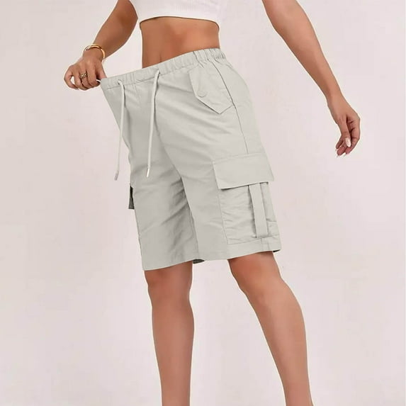 NTACZA Womens Cargo Shorts Outdoor Gym Work Shorts Athletic Drawstring Shorts Ladies S