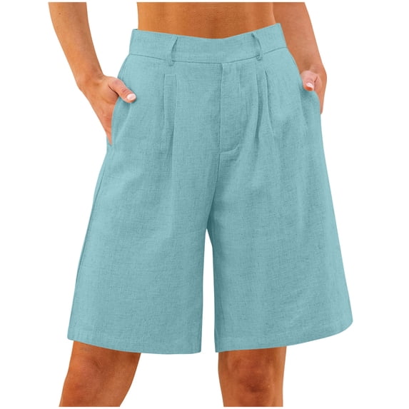 NTACZA Womens Cotton Linen Shorts Wide Leg Dress Shorts High Waisted Pleated Shorts for Ladies XL