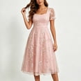 thumbnail image 1 of NTACZA Womens Dresses Midi Dressy Wedding Guest Dresses Square Neckline A-Line Mesh Embroidered Pink XXL, 1 of 7