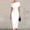 thumbnail image 1 of NTACZA Womens Dresses Summer Wedding Guest Dresses Midi Formal Dressy Asymmetrical Neckline Off the Shoulder Ruched Waist White XXL, 1 of 5