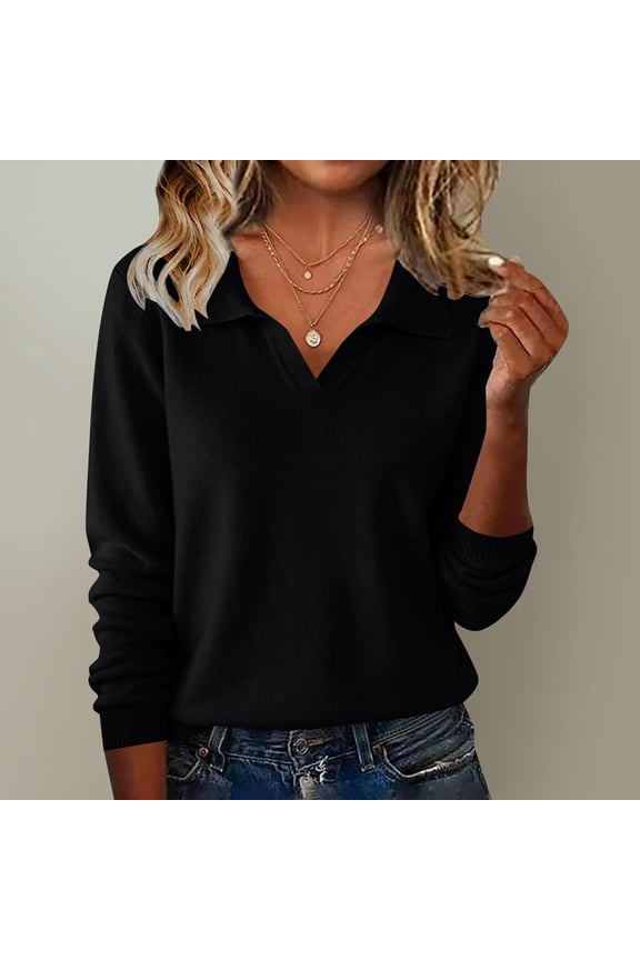 Womens Holiday Sweaters V Neck Elegant Business Black Sweaters Vacation Knitted Dressy Polos Ladies Jumpers L