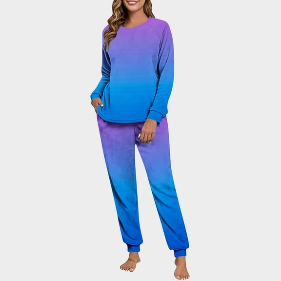 NTACZA Womens Pj Sets Comfy Shirt Jogger Fleece Loungwear Long Sleeve Ombre Casual Womens Set Lounge XXL