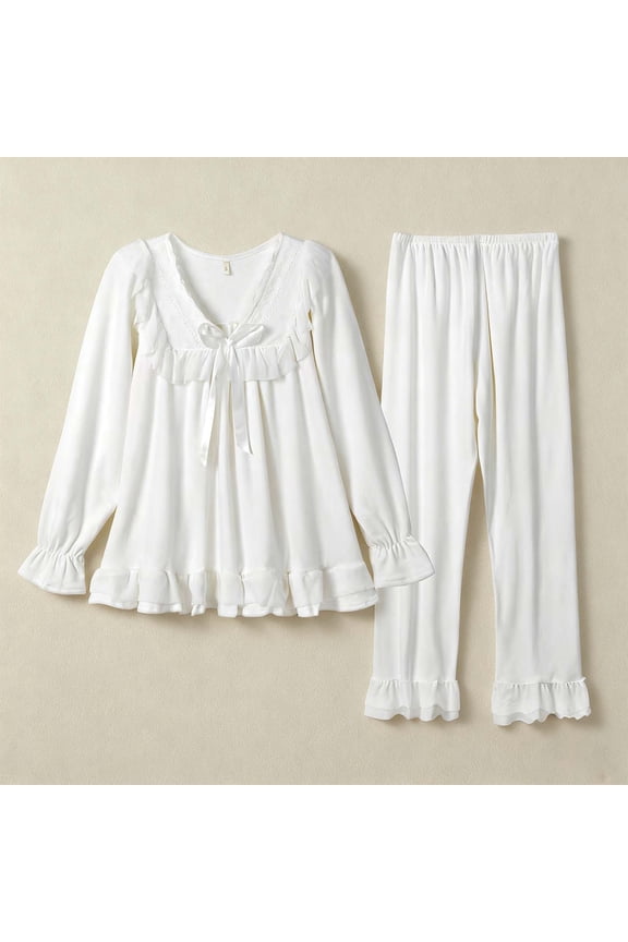 Womens Pjs Sets Long Sleeve Fleece Fluffy Nightwear V Neck Thick Thermal Womens Pajamas Lounge Sets L