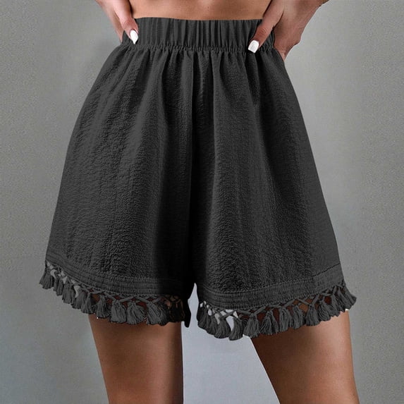 NTACZA Womens Shorts Wide Leg Lace Trim Boho High Waisted Shorts Ladies XL