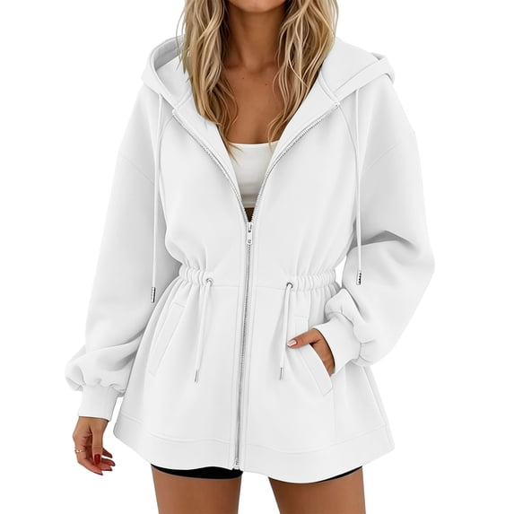 NTACZA Womens Sweatshirts Fleece Zip Up Hoodies with Pockets Drawstring Long Sleeve Loungwear White M