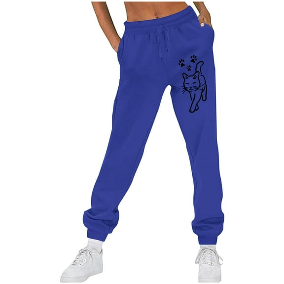 NTACZA Womens Trouser Pants Blue Workout Fleece Sweatpants Running Graphic Joggers Lady Trousers M