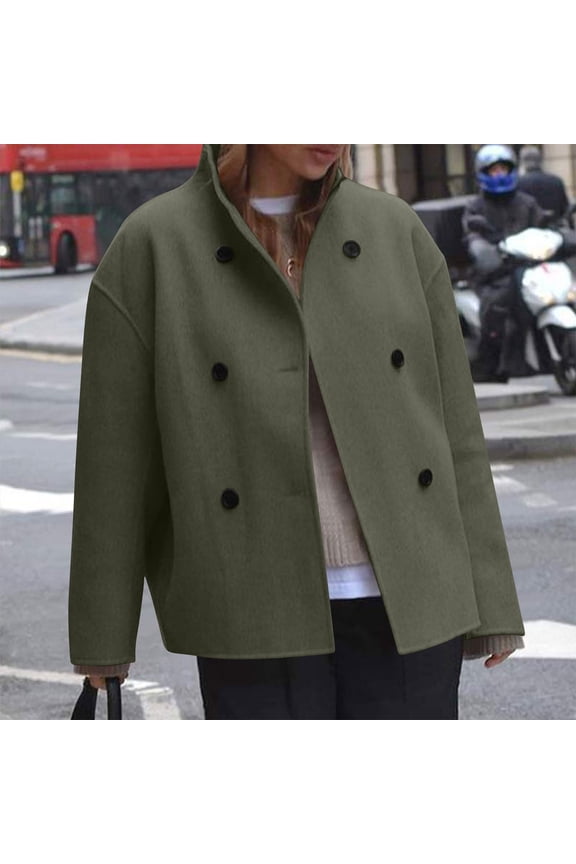 Wool Womens Coats Oversized Bomber Green Long Sleeve Barn Button up Solid Streetwear Women Jacket L