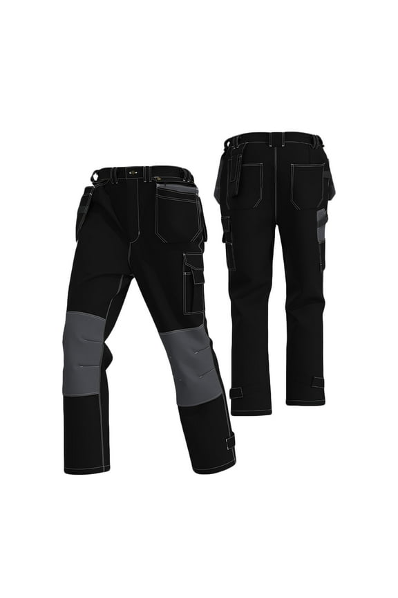 Work Mens Pants Black Construction Zipper Pants Multi Pocket Color Block Stretch Cargo Pants Trousers for Men L