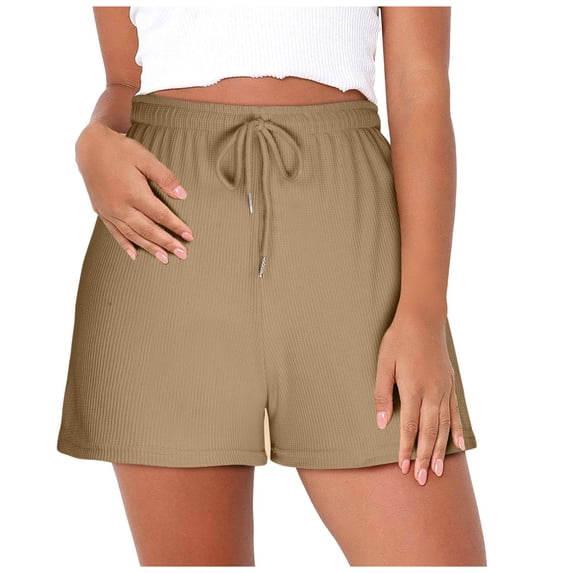 NTACZA Workout Women Shorts Wide Leg High Waisted Yoga Shorts Waffle Knit Drawstring Shorts Ladies XXL