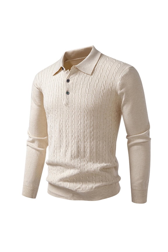 Yellow Mens Long Sleeve Shirt Cable Knit Solid Polos Collared Men Pullover Knitted Sweater XXXL
