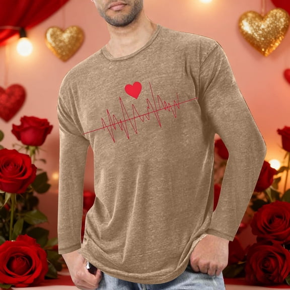 NTACZA Yellow Shirts for Men Valentine's Day Pajama Long Sleeve Graphic Tees Lounge Fitness Pullover Tshirt for Men L