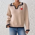 thumbnail image 1 of NTACZA Yellow Sweater Tops for Women Valentines V Neck Heart Print Sweater Lapel Heart Print Polos Women's Jumpers S, 1 of 7