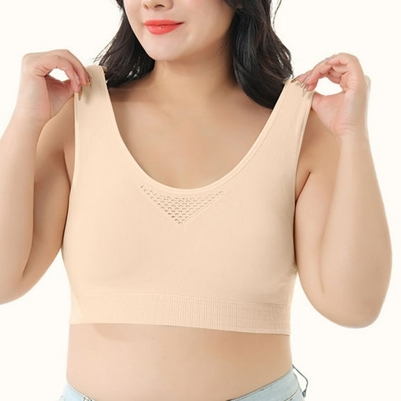 NTACZA Yoga Plus Size Bras for Women Plus Size Seamless Beige Solid Wire-Free Sports Bras Ladies Bras Plus Size 2x