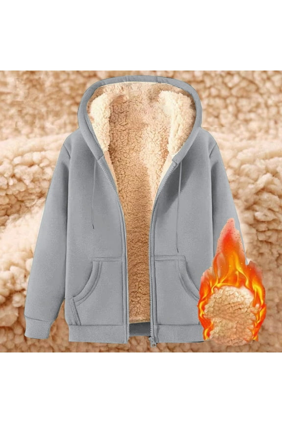 Zip Up Mens Shirts Fleece Gray Thick Jacket Hooded Sherpa Lined Mens Fall Sweatshirts 4X