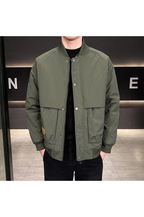 Zip up Men Jacket Green Stand Collar Bomber Trucker Jacket Thick Thermal Cargo Outerwear Fall Mens Coats 5XL