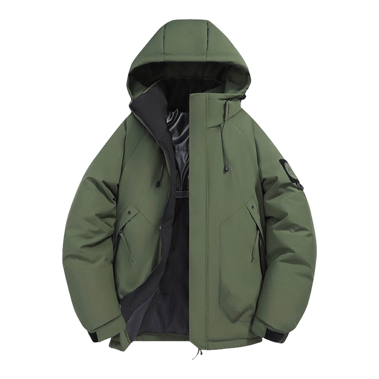 NTACZA Zip up Men Jacket with Hood Fleece Lined Green Windbreaker Rain ...