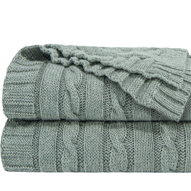 NTBAY 100% Pure Cotton Cable Knit Throw Blanket, Super Soft Warm ...