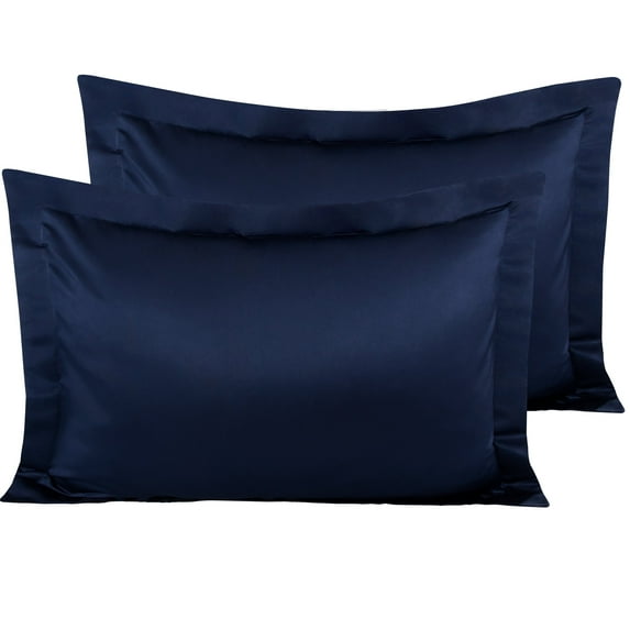 NTBAY 2 Pack Silk Satin King Pillow Shams , Oxford Pillowcases with Envelope Closure, 20" x 36", Navy Blue
