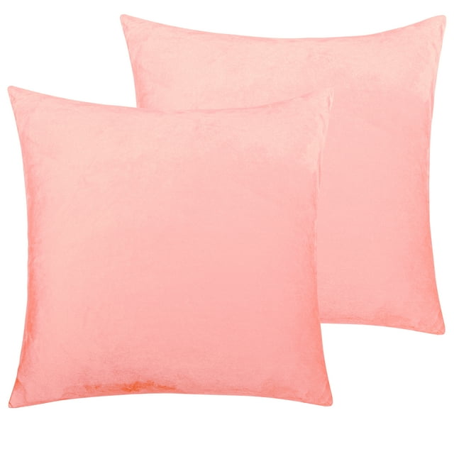 NTBAY 2 Pack Velvet Throw Pillow Cover, Soft Decorative Square Pillowcase, Cushion Cover with Hidden Zipper, 16"x16", Pink