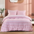 thumbnail image 1 of NTBAY 3 Pieces 100% Brushed Microfiber Striped Duvet Cover Set, Super Soft Pink and White Printed Reversible Design Zipper Comforter Cover with Ties and 2 Pillow Shams (Full/Queen, Stripe), 1 of 6